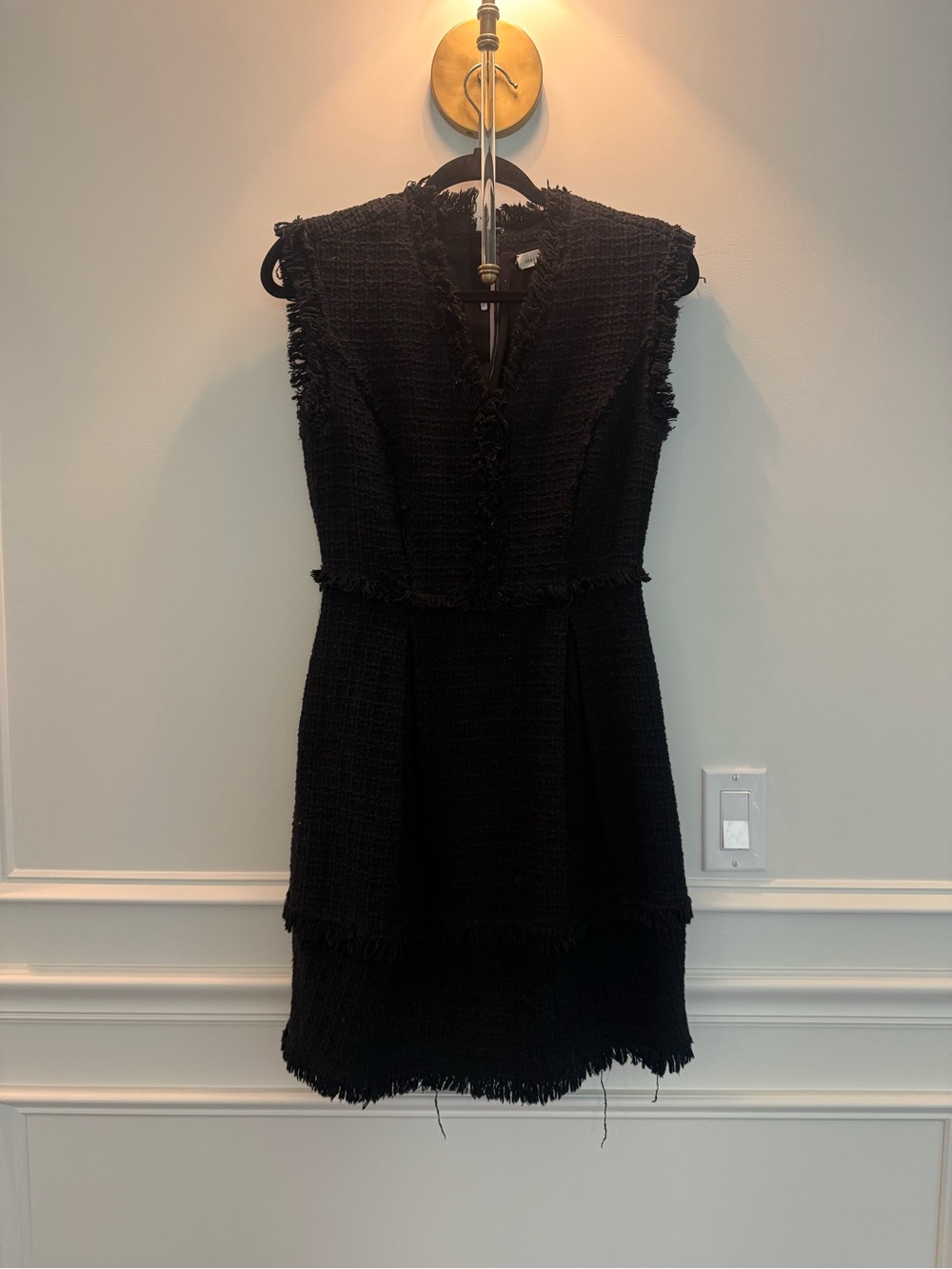 Rebecca Taylor Black Textured Fringe Sheath Dress